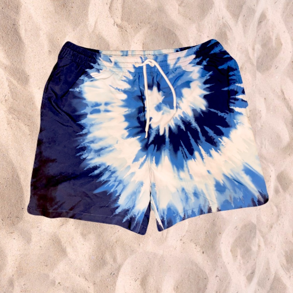 Men’s XXL “blue and white tie-dye Wave Zone swim shorts” 🤙